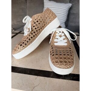 Antonio Melani Woven Sneakers Gold Metallic Lace Up Tennis Shoes Women‎